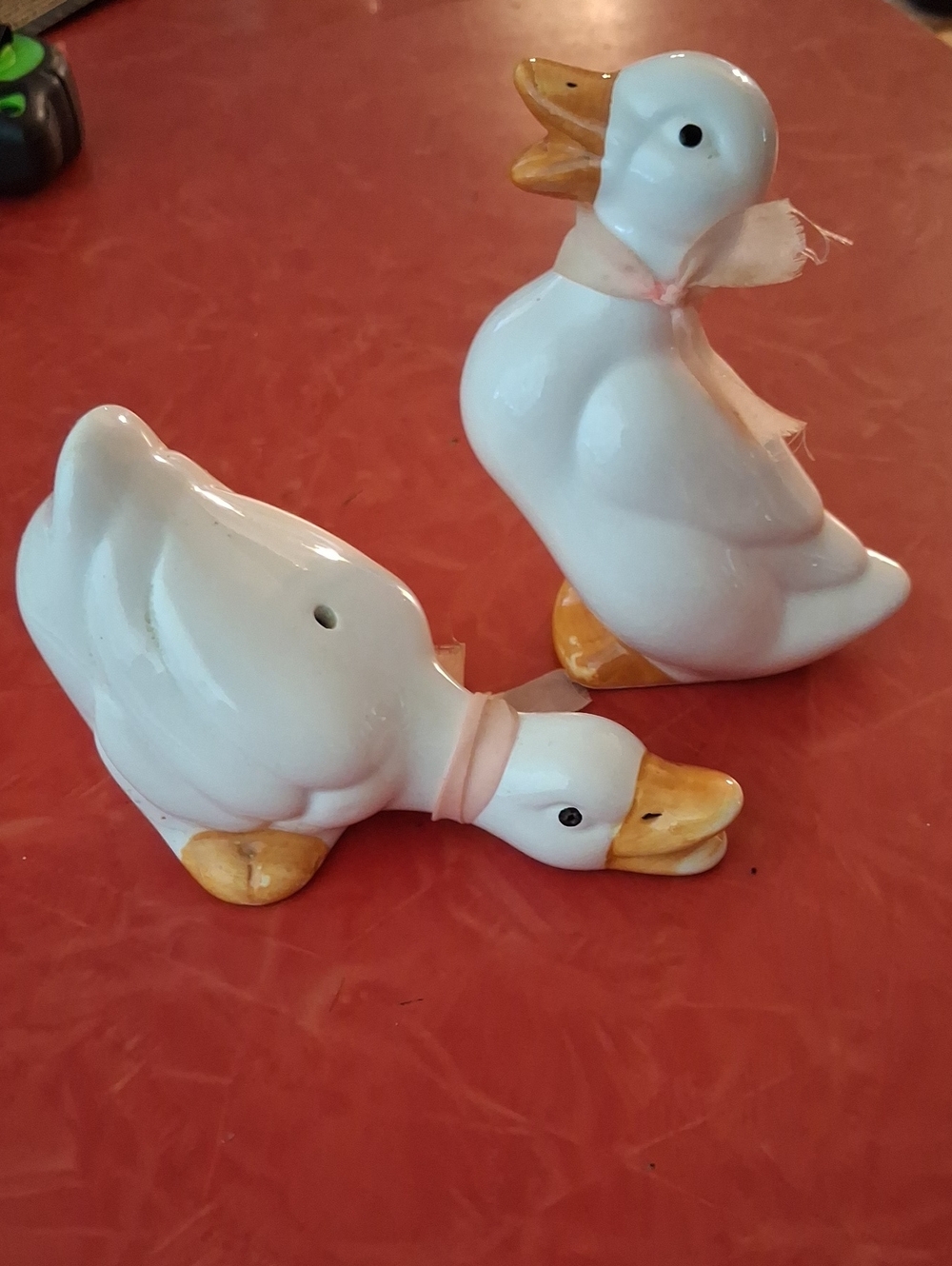 White Ceramic Duck Figurine Set Salt And Pepper Set From 1960's